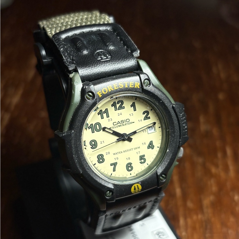 Casio Forester Beige Dial Watch with Green and Black Case